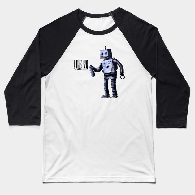 BANKSY Robot Spray Painting Barcode Baseball T-Shirt by inkstyl